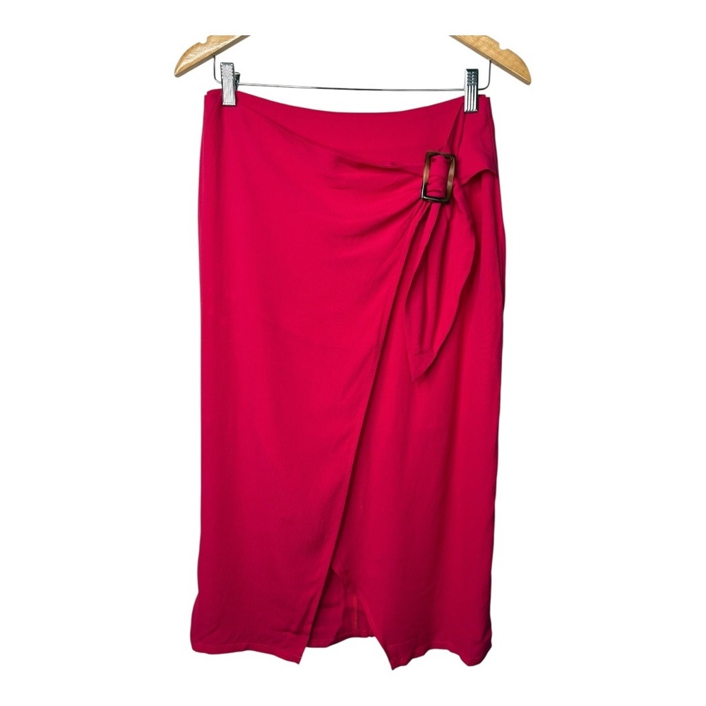 J.O.A. Pink Midi Skirt Buckle Detail‎ Wrap Front Pencil Women Size Medium NWT